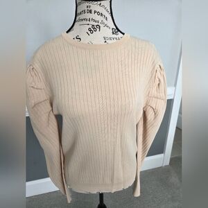 YAL Womens Beige Puff Sleeve Knit Top